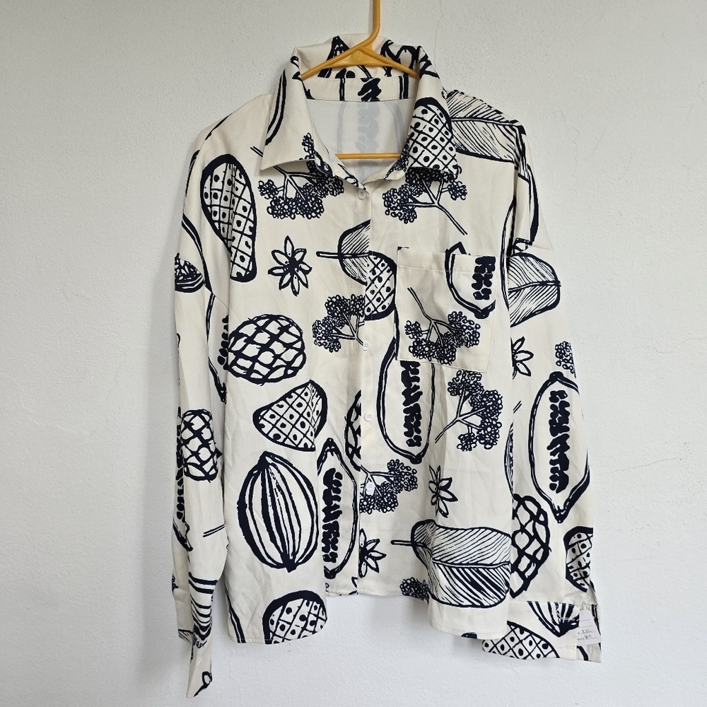 Navy White Multi Tropical Fruit Floral Shirt Plus Size XXL - Picture 5 of 14